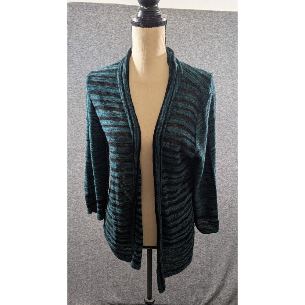 Kim Rogers Women's Teal and Black Cardigan Women's Open Long Sleeve Size Large